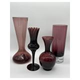 Amethyst Glass Vase Collection, Set of Four