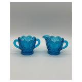 L.E. Smith Blue Glass Creamer and Sugar Set