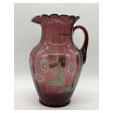 Hand-Painted Fenton Amethyst Glass Pitcher