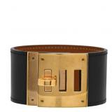 HERMES Kelly Gold Black Leather Bracelet