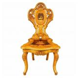 Vintage Black Forest Hand-Carved Wooden Chair
