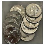 Lot of 10 Washington Quarter 90% Silver Coins