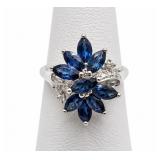 14K White Gold Sapphire & Diamond Cluster Ring