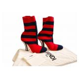 Authentic Fendi Rockoko Red & Navy Ankle Boots