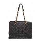 CHANEL Black Leather Gold Grand Shopping Tote Bag