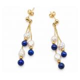 14K Yellow Gold Lapis Lazuli  Pearls Drop Earrings