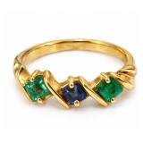 14K Gold Genuine Emerald & Sapphire Band Ring