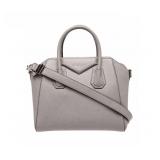 Authentic Leather Shoulder Bag Silver Tone