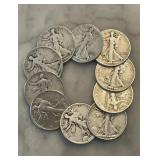 Lot of 10 Walking Liberty Half Dollar 90% Silver