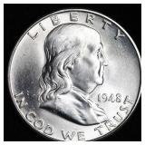 GEM BU UNC MS 1948-D SILVER FRANKLIN HALF DOLLAR