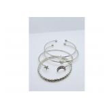 Lot of 4 Silver Bracelets Cuff, Rhinestone
