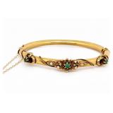 Vintage 14K Gold Emerald & Pearl Bangle Bracelet