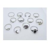 Lot of 12 Crystal Silver Tone Stackable Rings