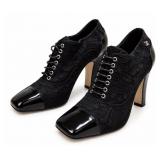 Authentic Chanel Black Leather Trim Pumps Booties