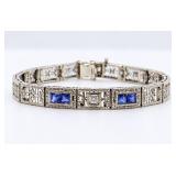 14K White Gold Diamond and Sapphire Bracelet