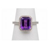 14K White Gold Amethyst & Diamond Cocktail Ring