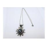Vintage Sterling Silver Sunburst Pendant Necklace