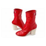 Authentic Chanel CC Logo Calfskin Ankle Red Boots