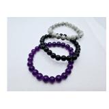 Lot of 3 Stretch Gemstone Bead Bracelets