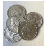 Lot of 5 Franklin Half Dollar 90% Silver Coins