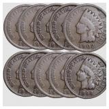 LOT x 10 Indian Head Cent Pennies G/VG CIRCULATED