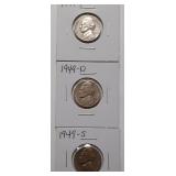 JEFFERSON NICKELS- 1949-P 1949-D 1949-S