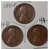 WHEAT CENTS- 1941-P 1941-D 1941-S