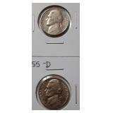 JEFFERSON NICKELS- 1955-P 1955-D