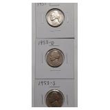 JEFFERSON NICKELS- 1953-P 1953-D 1953-S