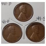 WHEAT CENTS- 1941-P 1941-D 1941-S