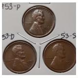 WHEAT CENTS- 1953-P 1953-D 1953-S