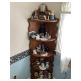 WOODEN CORNER STAND w/ ALL CONTENTS
