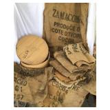 BURLAP COCOA BAGS, and CHEESE BOX