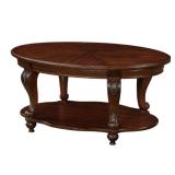 Oval Cherry Wood Coffee Table 2-Tier w/ Open Shelf