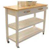 Mobile Island Cart w/ Rubber Wood Top&Drawers