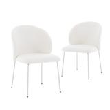 Lot of 2 Modern White Curved Bouclé Dining Chairs