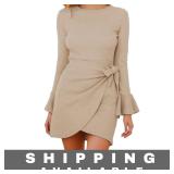 Womenï¿½s Khaki Long Sleeve Viscose Midi Dressï¿½M