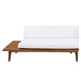 Acacia Wood Left-Sided Sofa w/ White Cushion