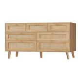 Wide 7-Drawer Rattan Dresser  Storage Cabinet
