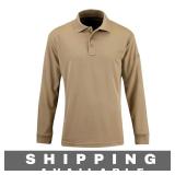 Men's Lightweight Long-Sleeve Tan Polo Shirt 2XL