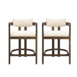Walnut Counter Stool w/ Beige Upholstered Seat NIB