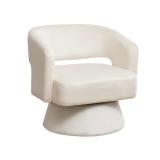 White Velvet Swivel Barrel Chair Accent Seat NIB