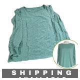 Long Sleeve Square Neck Blue Green Blouse