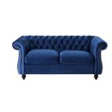 Modern Blue Velvet Loveseat w/ Nailhead Trim NIB