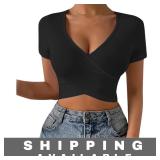 Crop Top V Neck Cross Wrap Front Small New