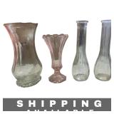 Lot of 4 Pink & Clear Glass Flower Vases