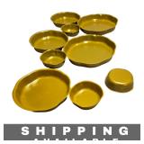 Lot of 9 Mustard Yellow Scalloped Bowl Set