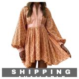 Women Bohemian Floral Button Tunic Dress XS New