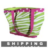 Zip Top Tote Bag, Lime Green Zebra and Pink New
