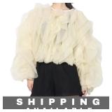 Long Sleeve Tulle Ruffle Blouse One Size New